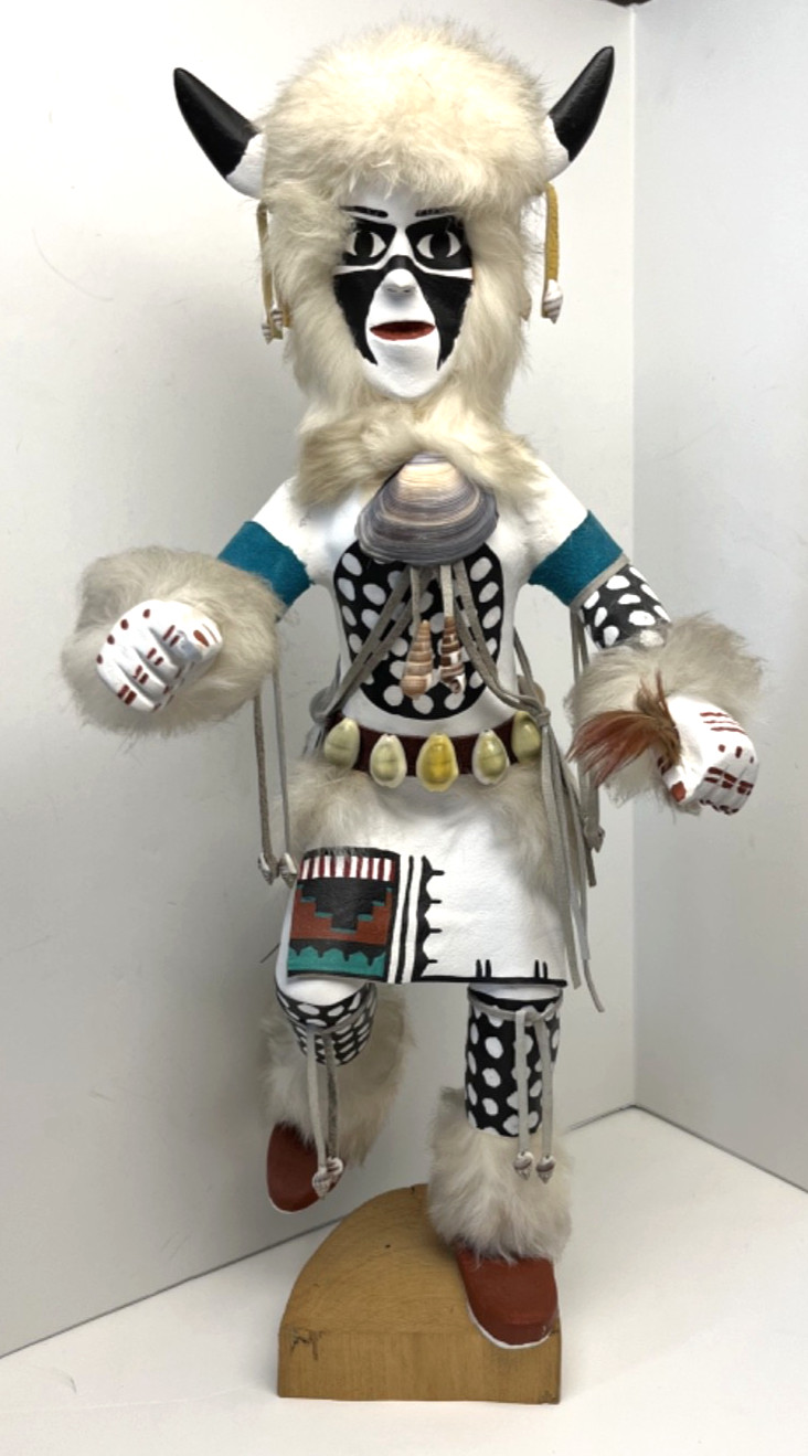 White Buffalo Dancer VNTG Native American 18.5" Kachina Doll, Signed by IMSB