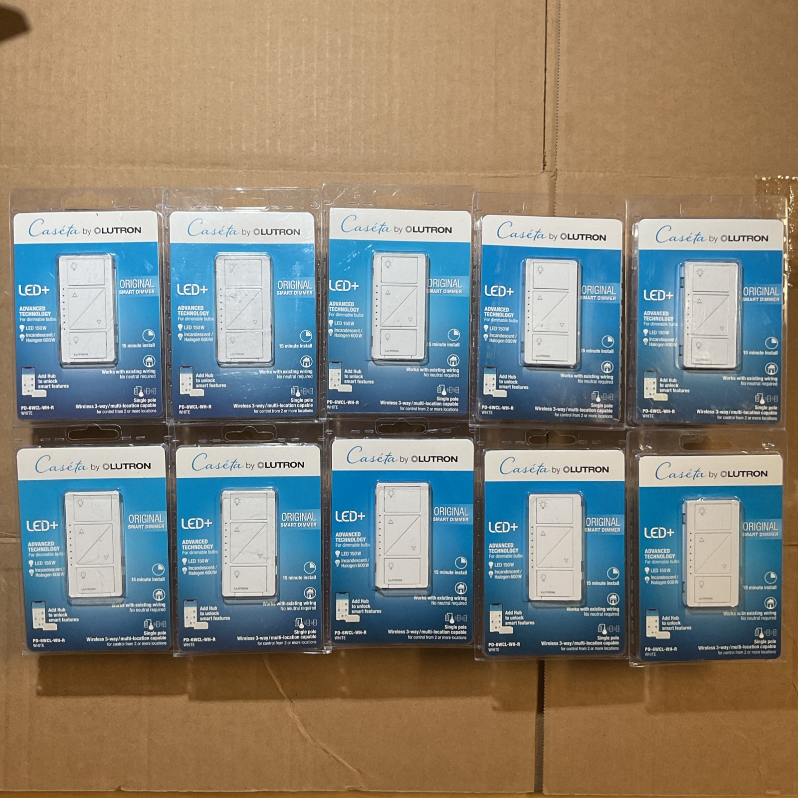 Lot Of 10 - Lutron PD-6WCL-WH-R Dimmer Switch - White- NEW