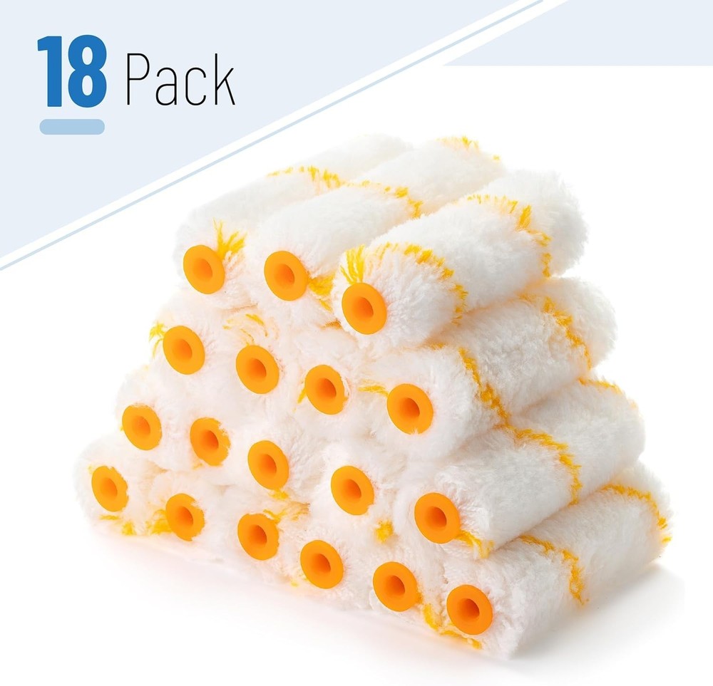 18 Pack 4-Inch Paint Roller Covers, High Density Small Rollers for Painting