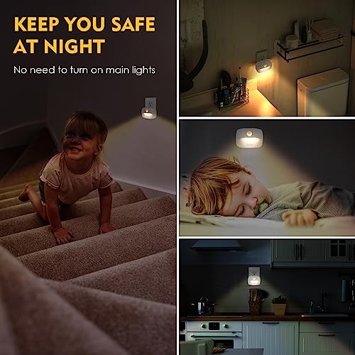 Motion Sensor Night Light Plug in 4 Pack,10-60Lm Stepless Dimming,3 Light
