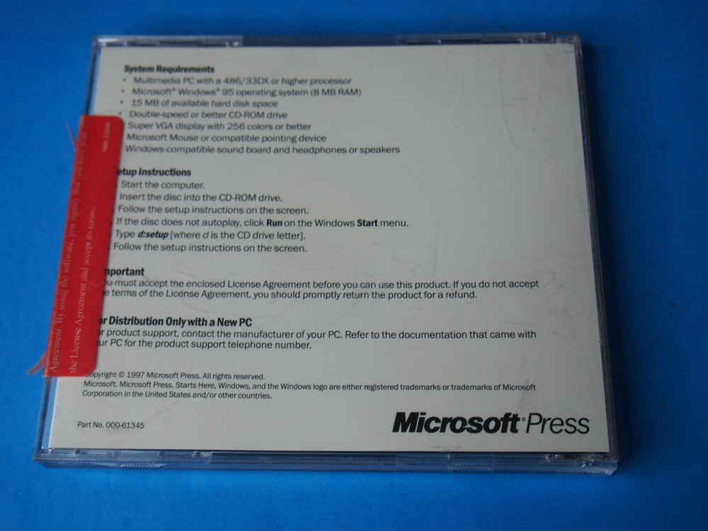 Microsoft Windows 95 Set-up Software (CD-Rom, 1995)