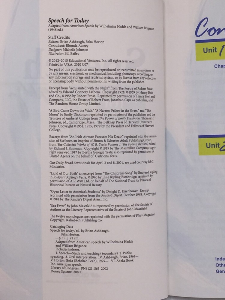 Abeka High School Elective "Speech For Today" Student Textbook Bound