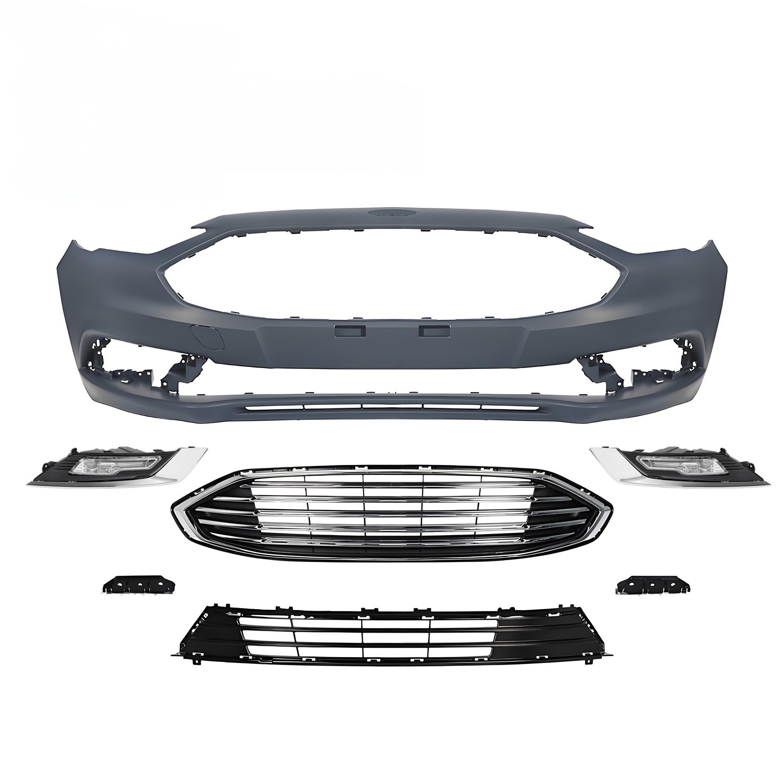 Front Bumper Cover Grille Assembly Kit Set For 2017 2018 Ford Fusion w/Fog Light