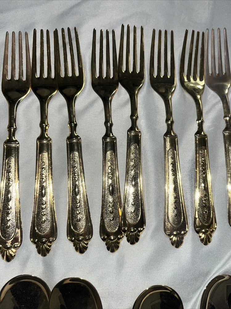 43 pieces LBL Italy Gold Plated E P Zinc Flatware Silverware Set No Case Mixed
