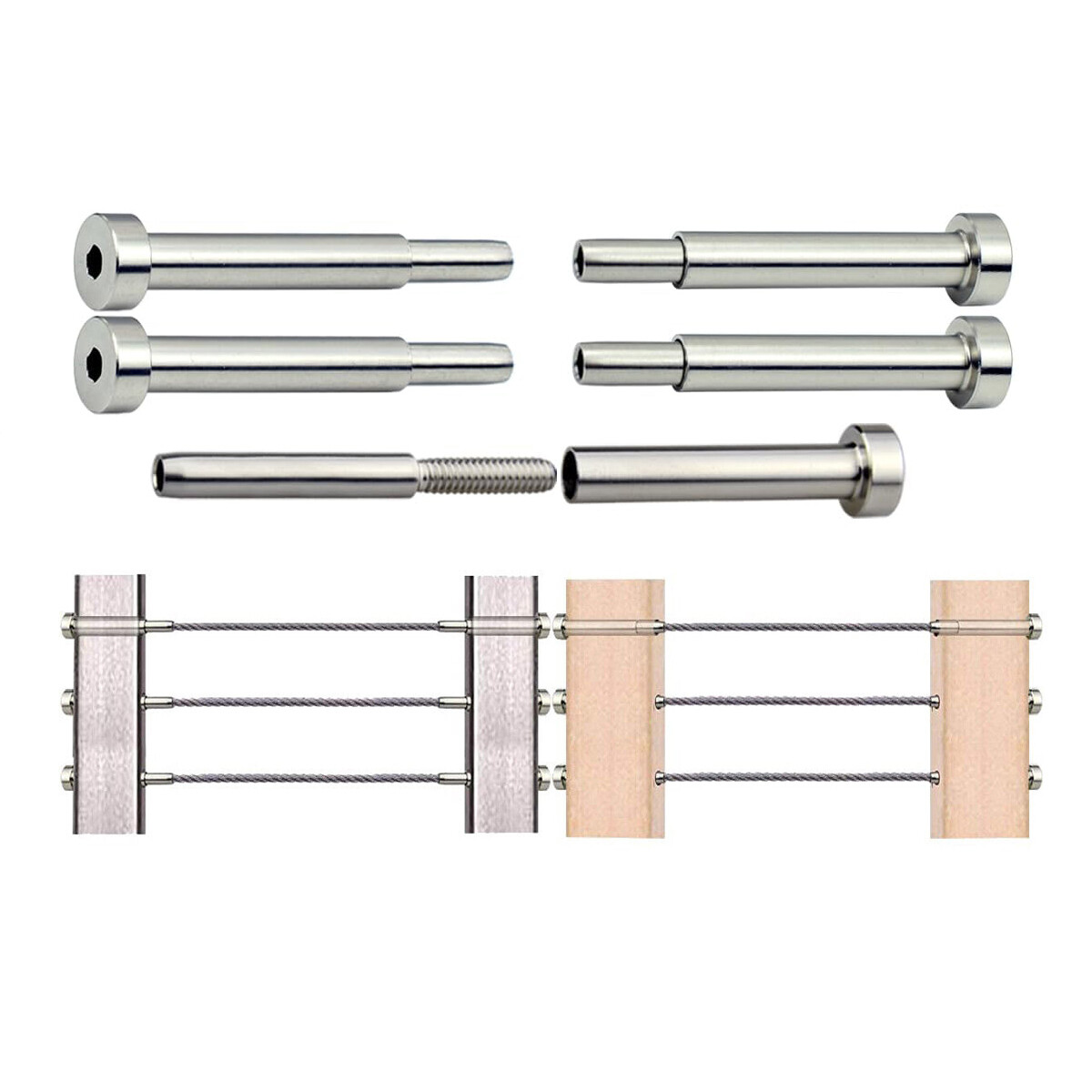 Stainless Steel Invisible Receiver Stud Swage End Fitting 3/16" Cable Railing US