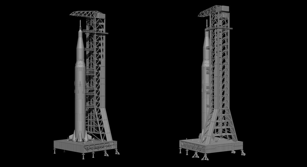 Saturn V Rocket and Launch Pad Apollo 3D model, file STL OBJ for 3D Printer