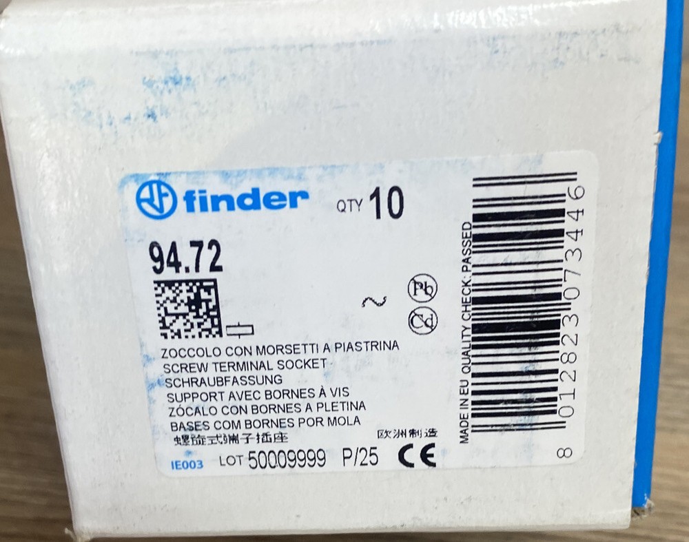 10 Ea. - FINDER 94.72 Relay Base Socket & 94.71 Retaining Clip