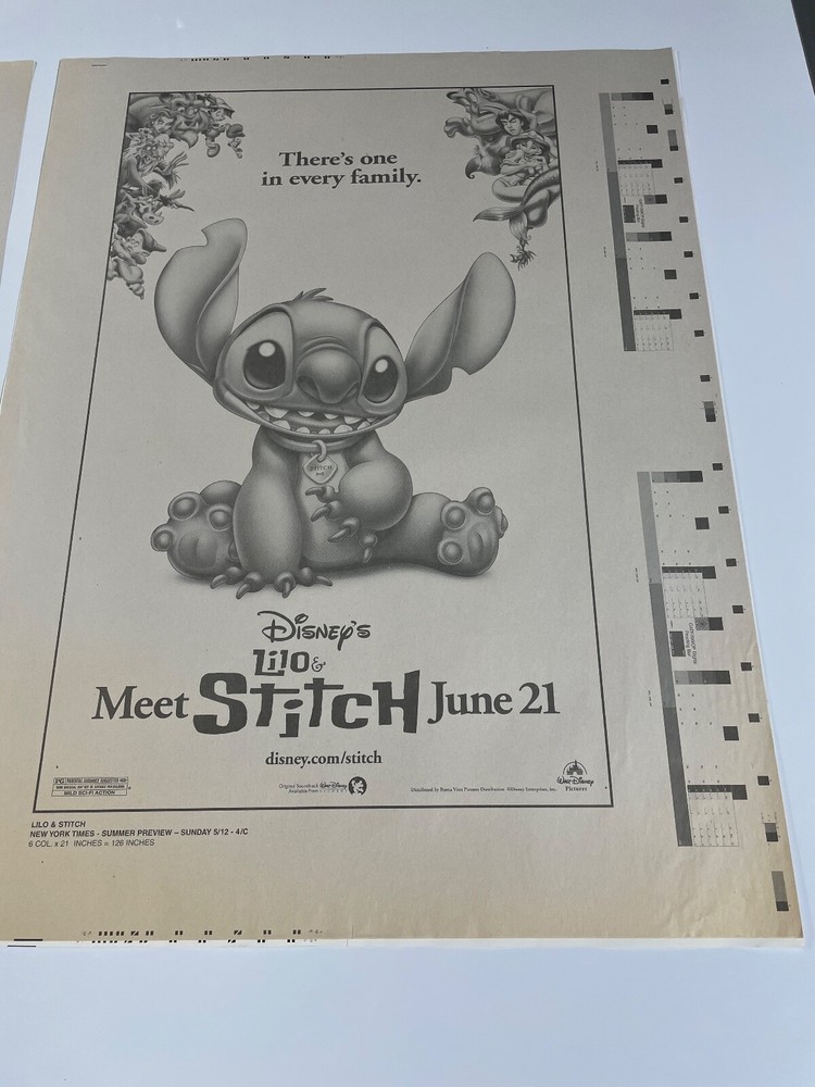 Lilo & Stitch Lot Printer Proof Tear Sheet Ad Pad Printer Proof Sheets B