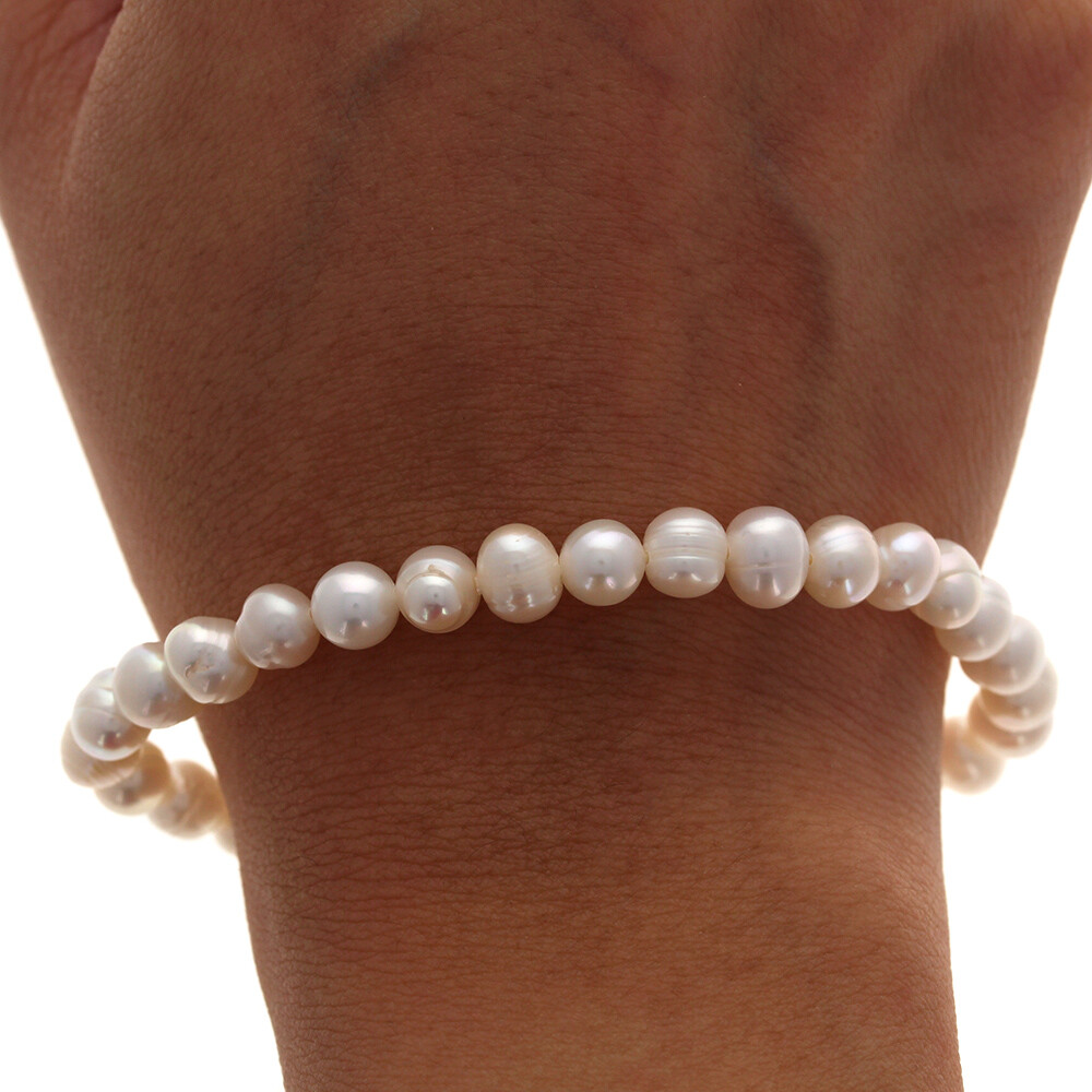 Small Pearl Stretch Bracelet, Genuine Cultured Freshwater Pearls, Bracelet, 7.5"