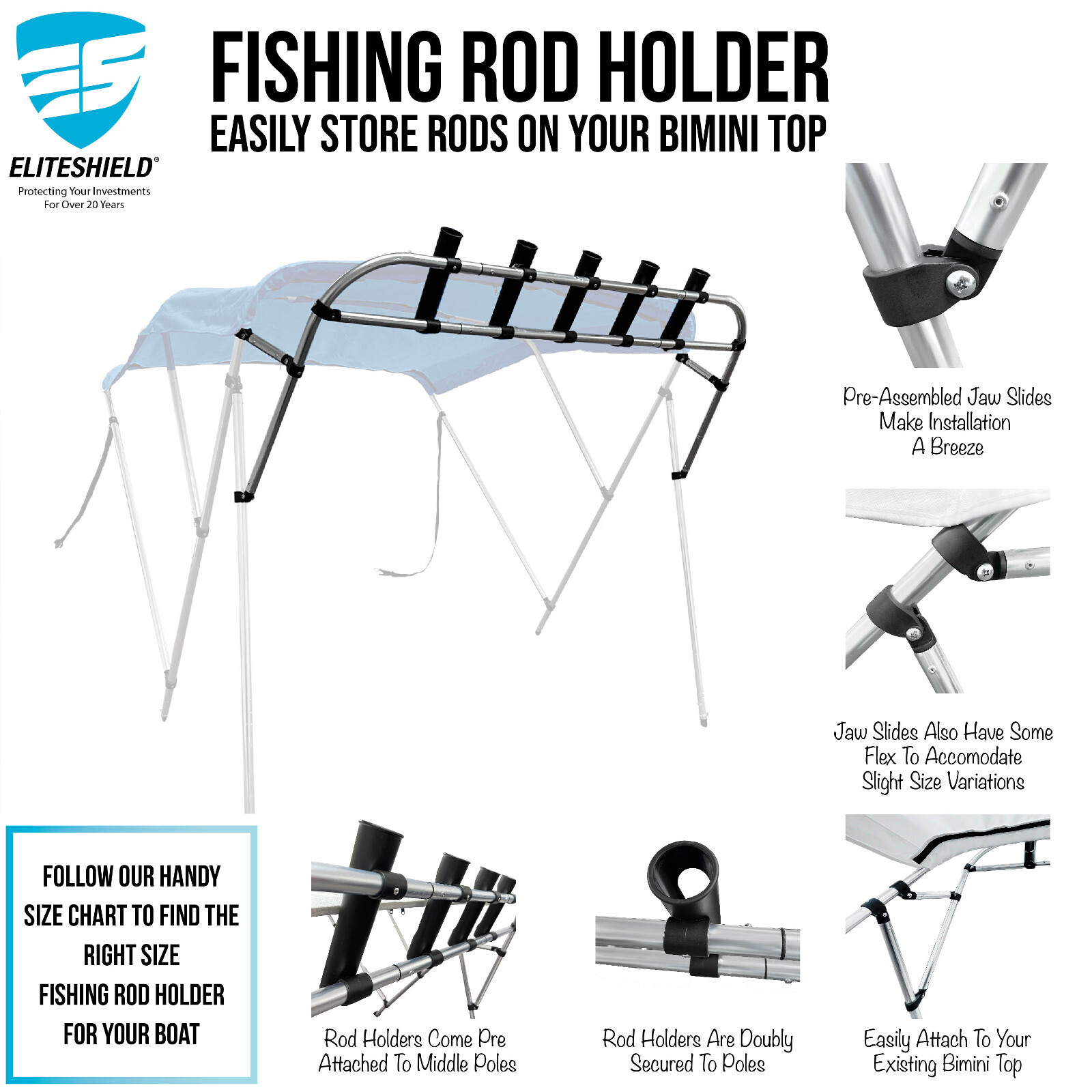 Eliteshield Boat Bimini Top Fishing Rod Holders Rod Rack Rocket Launcher