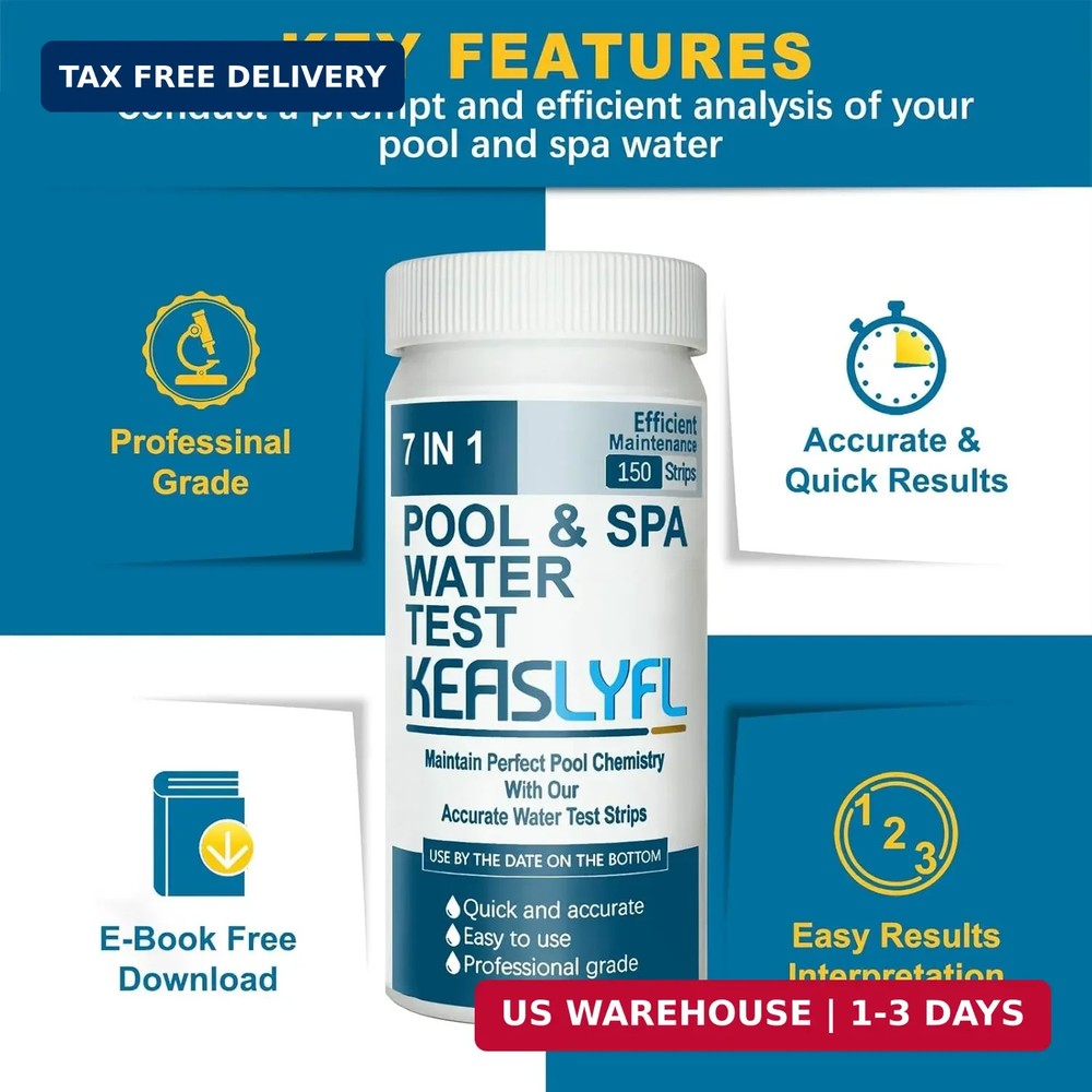 7-Way Pool Test Strips, 150 Strips Quick & Accurate Pool and Spa Test, Pool Wate