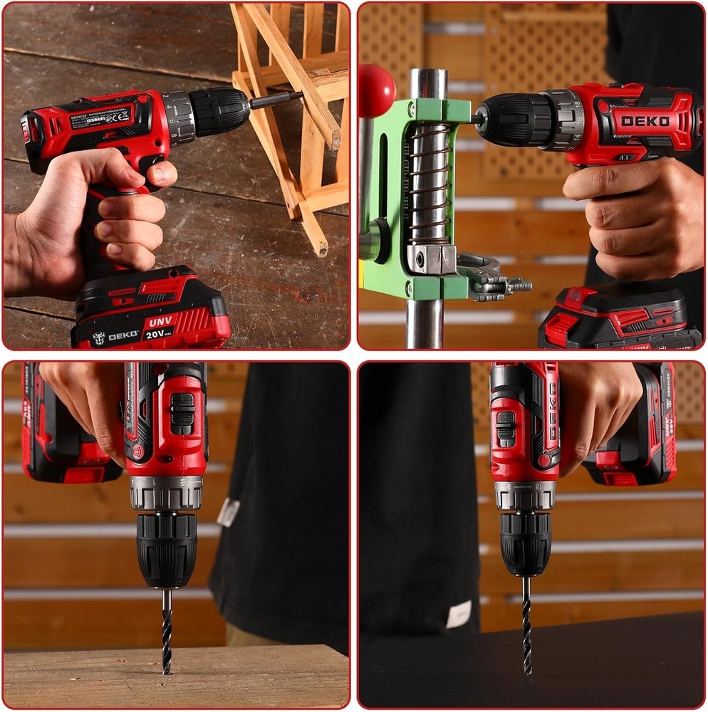 DEKO PRO Red Cordless Drill - Lightweight 20V Kit with Comprehensive Bits Set