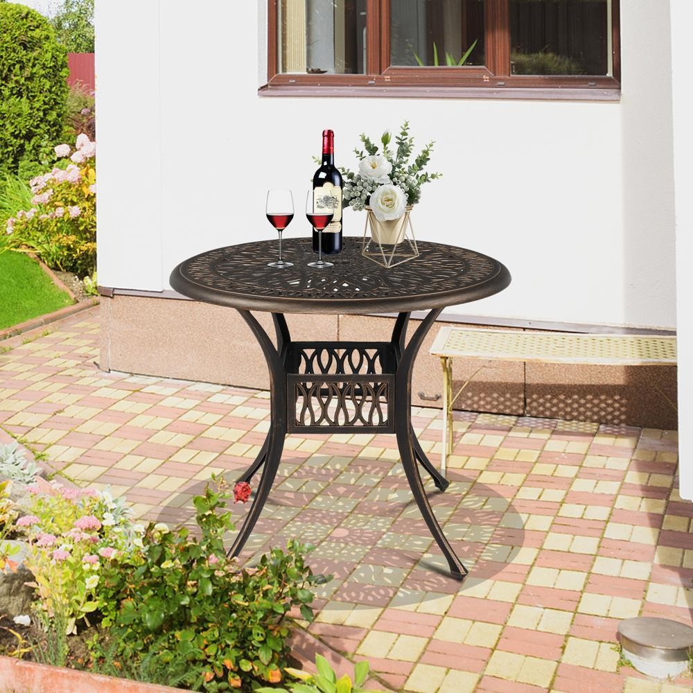Patio Bistro Coffee Table with Umbrella Hole, Outdoor Aluminium Desk Furniture