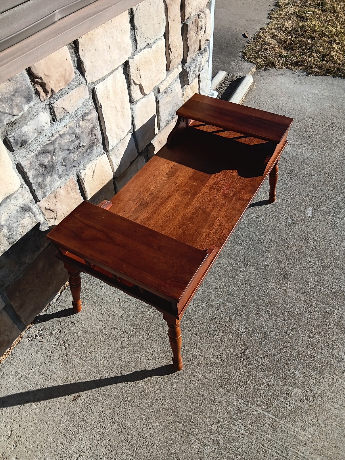 Mid Century Solid Maple 2 Sided Step Ends Coffee Table.