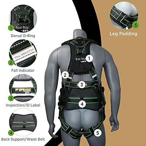 AFP Fall Protection Safety Harness Premium Black w/ Hi-Viz Lime Stitches Bad Boy