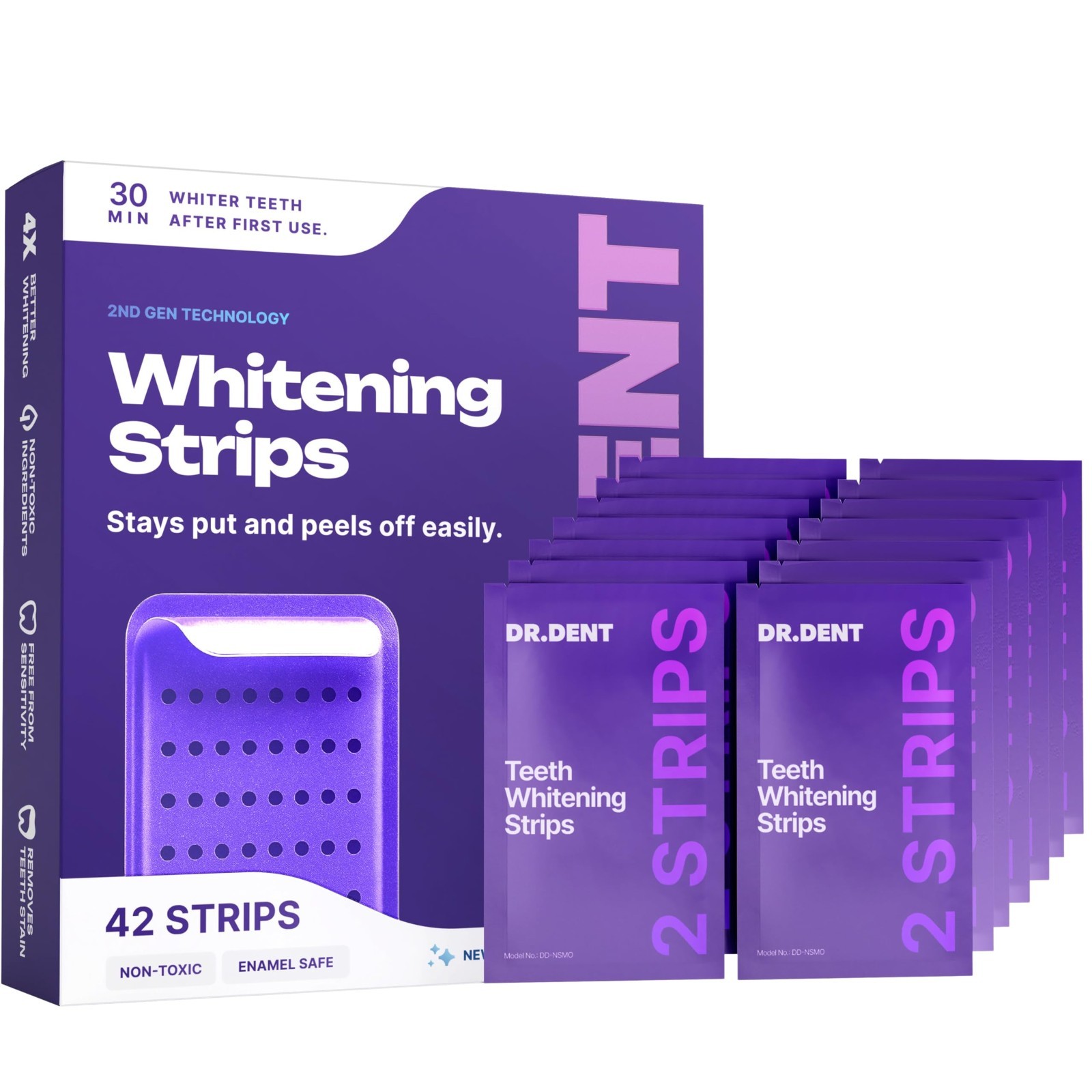 DR.DENT Purple Teeth Whitening Strips – Stain Removal with Whitening 42 strips