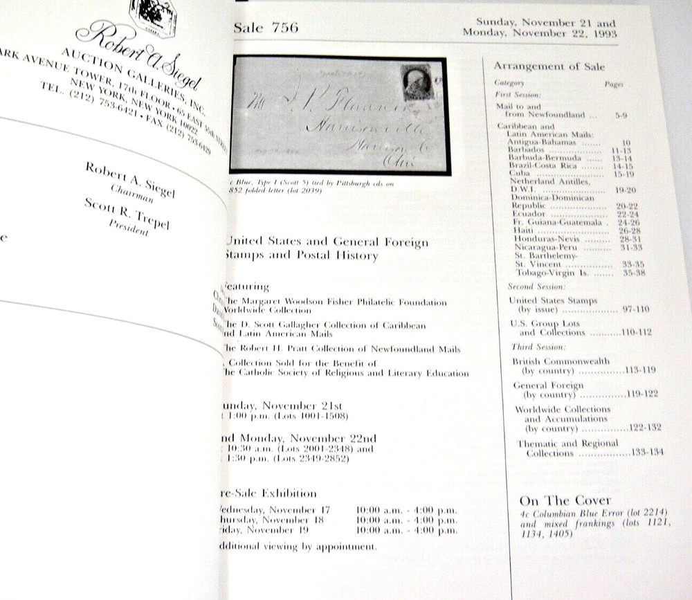 Siegel Auction Catalog w Prices Realized Margaret Fisher Collection 1993 #756