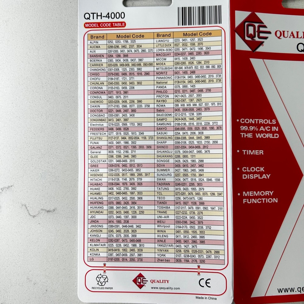 QTH-4000 Mini Split Universal Remote Control, 4000 Codes, Controls MOST Systems