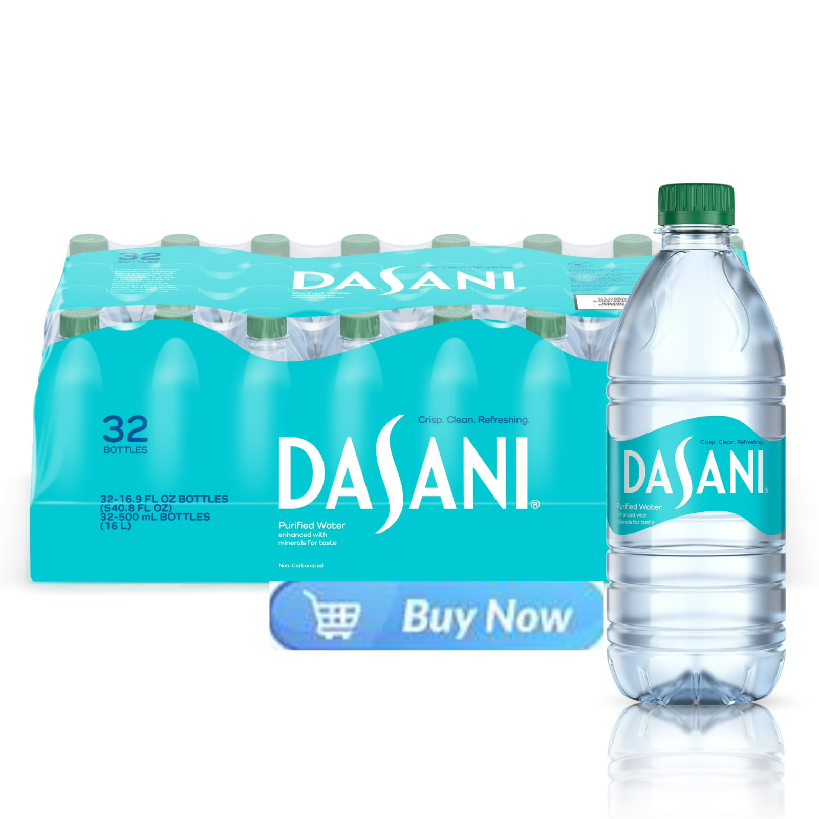 Dasani Purified Water Bottles, 16.9 fl oz, 32 Pack