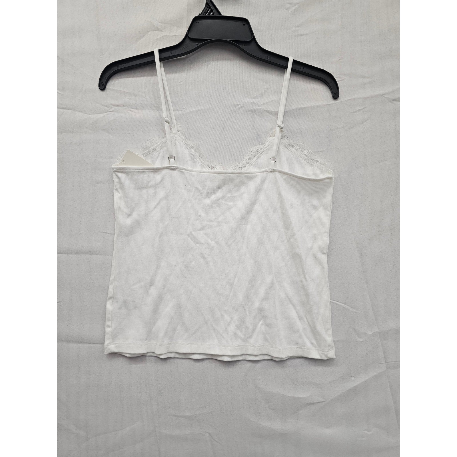 A New Day Womens White Ribbed Lace Trim Cami Tank Top Medium X0PWP8 NWT