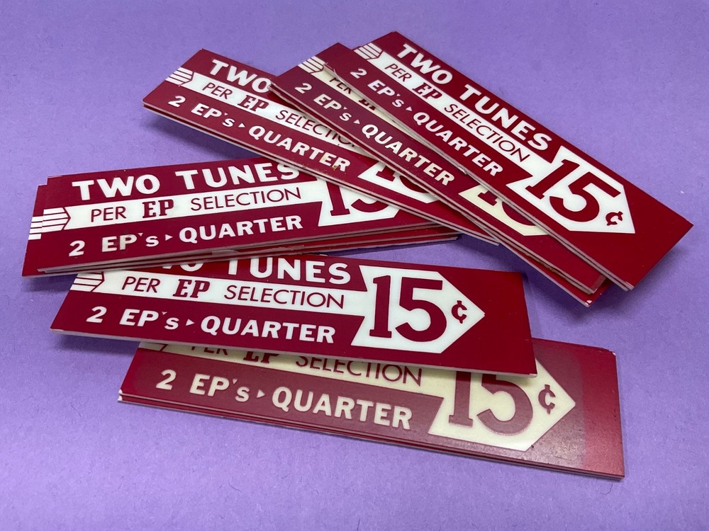 15 Seeburg V200 Jukebox 15 Cent EP Selection Program Drum Pricing Window Inserts