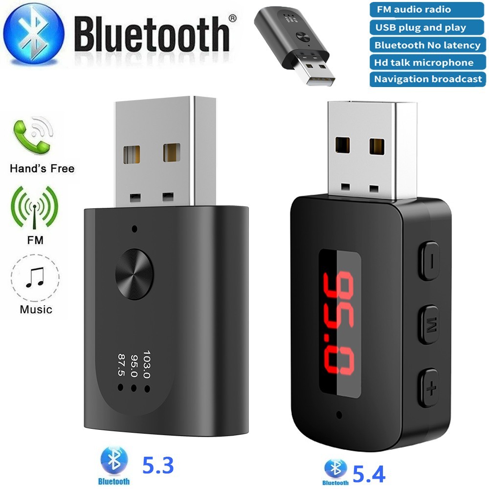 Wireless USB Car Bluetooth 5.3 Audio Receiver FM Transmitter Hands-Free Calling