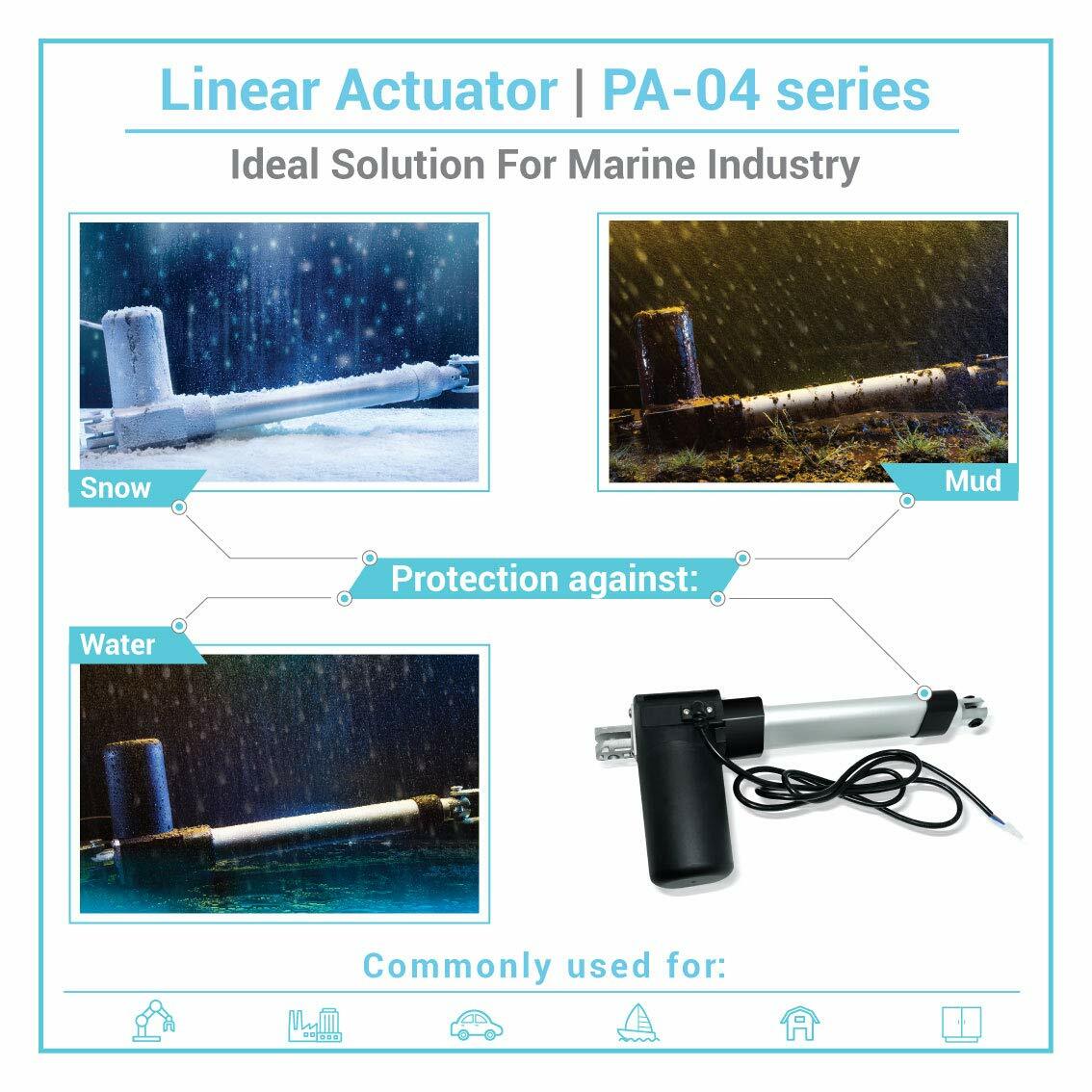 12V Electric Linear Actuator (2"-40" stroke, 100-400 lbs. force) - PA-04 model