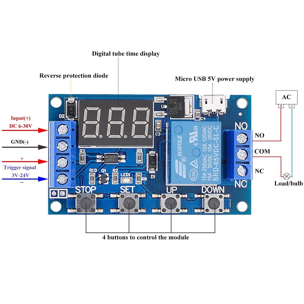 [2 Pack] DC 6-30V Timer Relay Programmable Delay Module Cycle Blue