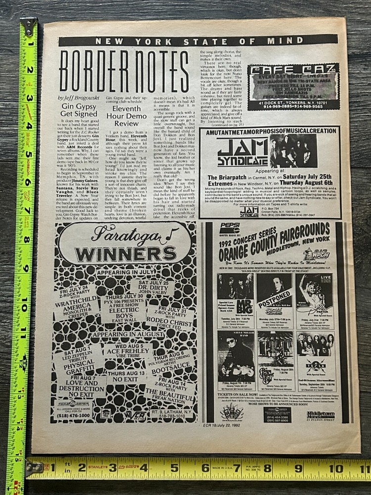 KISS Concert Ad Advert ACE FREHLEY Tour 1992 Saratoga Winners NY Vintage Kiss