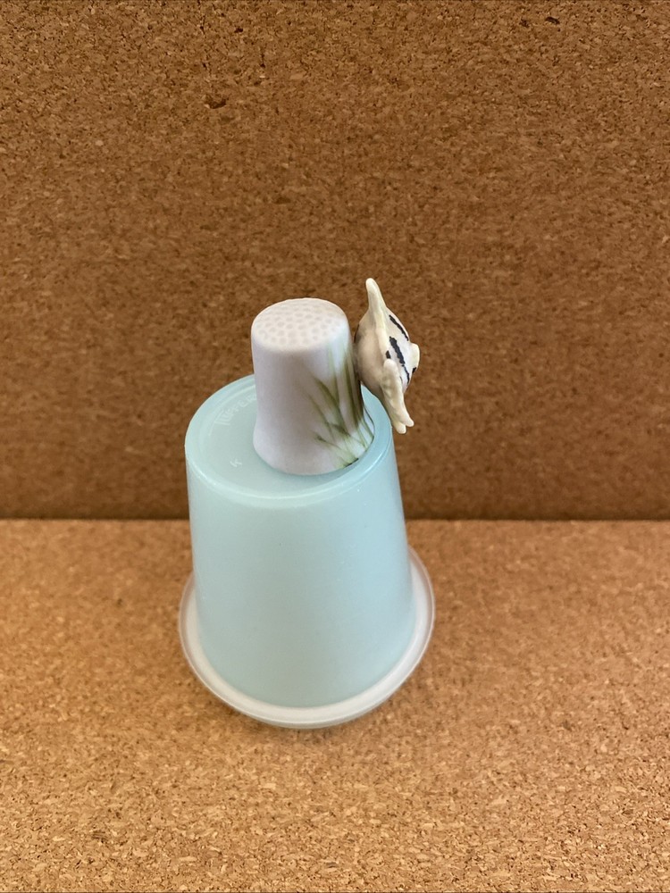 Porcelain Thimble With Angel Fish Appliqué