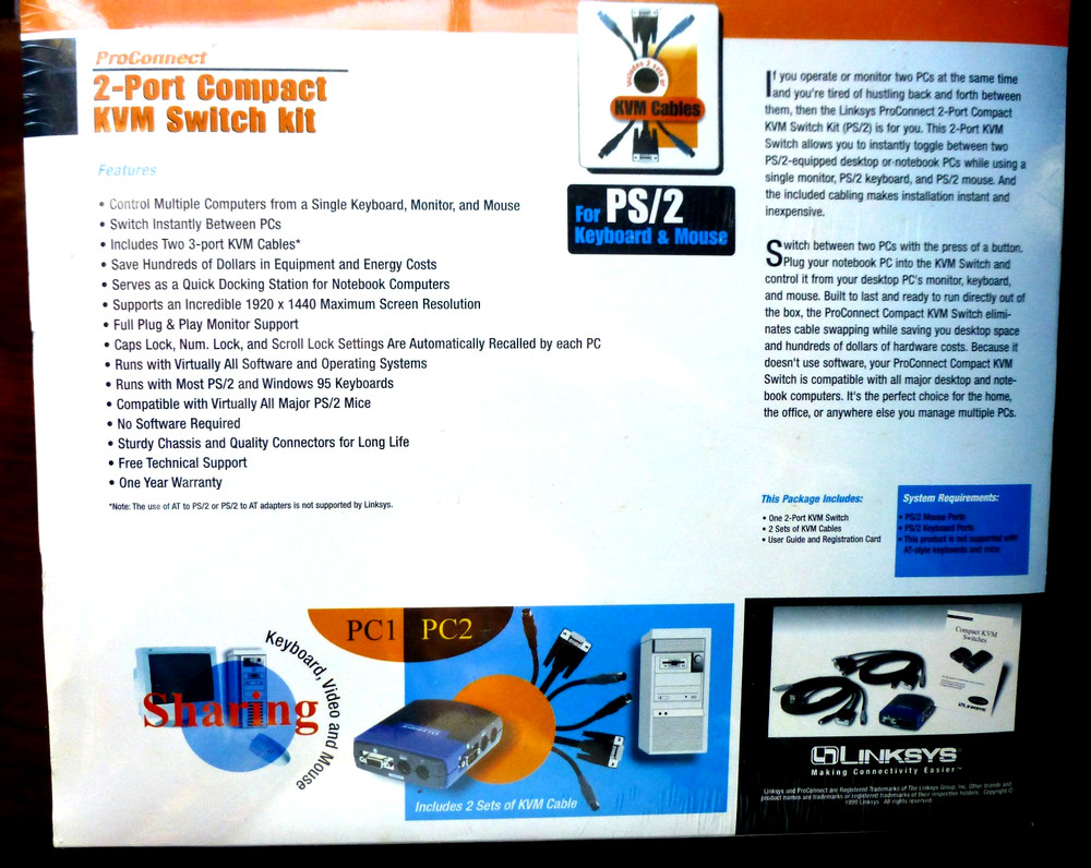 LINKSYS KVM2KIT Integrated KVM 2Port Switch PS/2