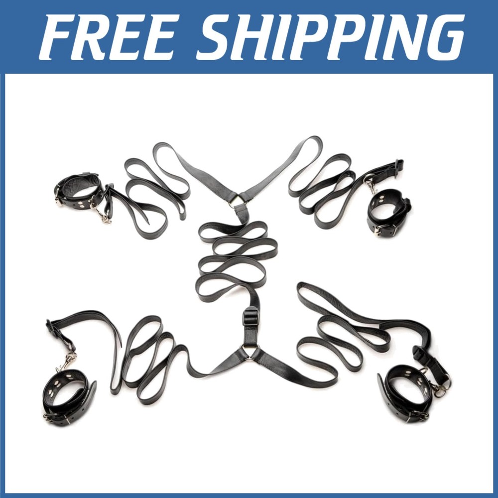 Luxury Leather Bed Restraint Kit, Black