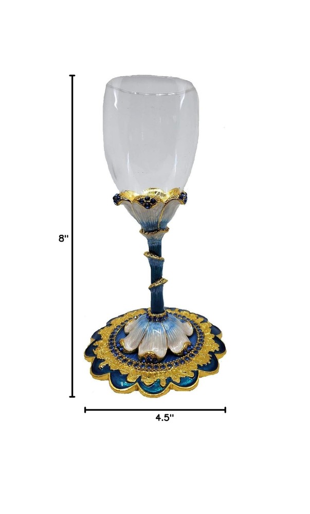 Unique Kiddush Cup Wine Goblet Decorated with Enamel, Genuine Austrian Crysta...