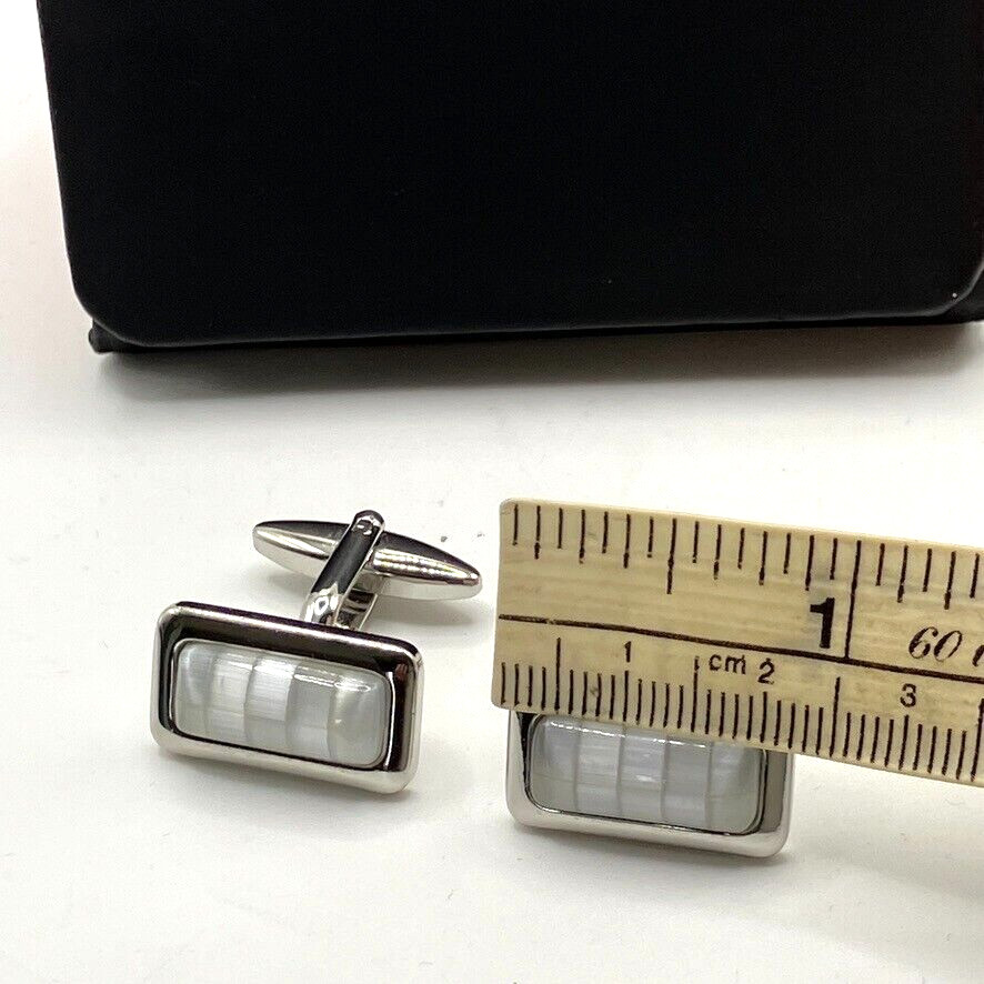 Striped glass Cufflinks silver tone metal boxed