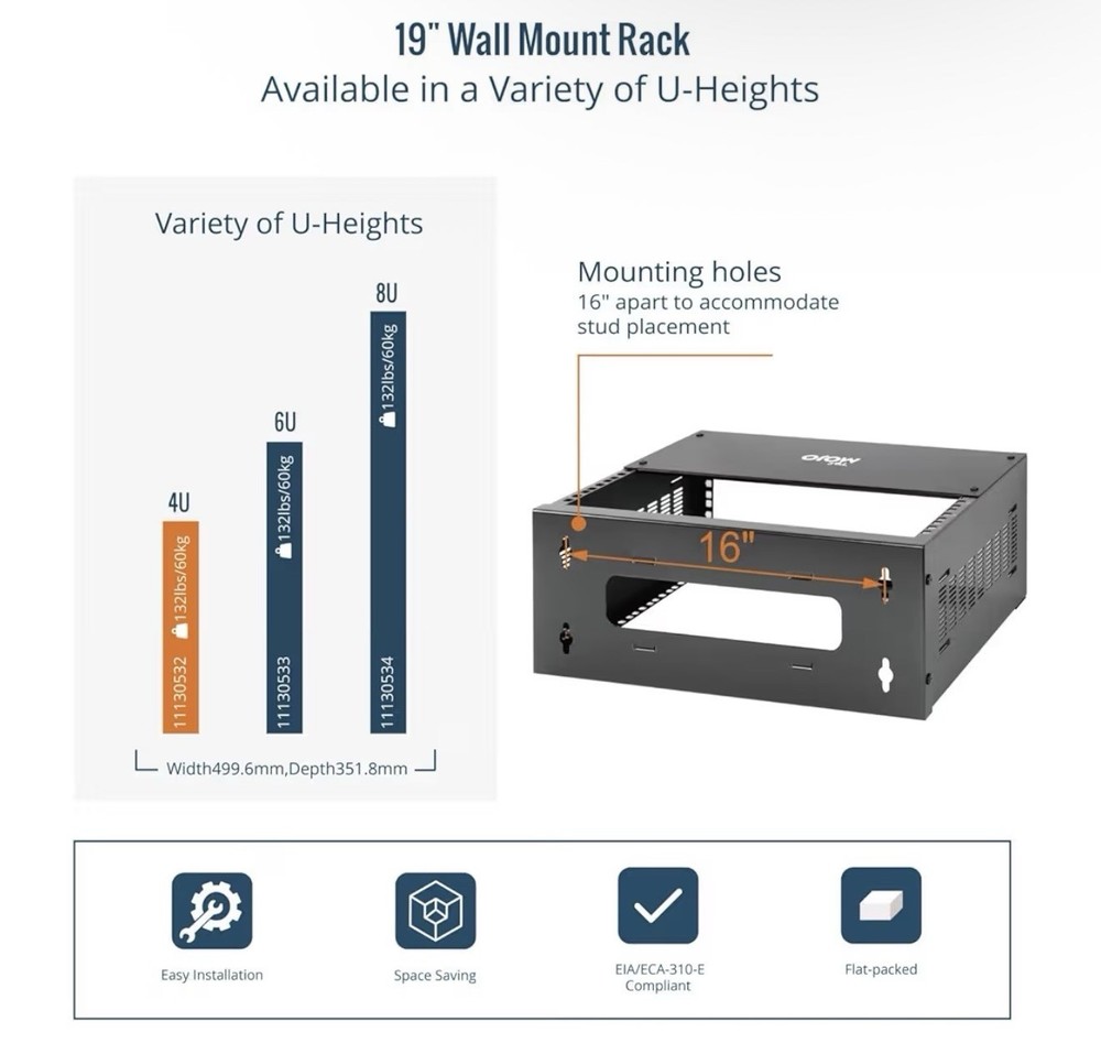 Tecmojo 4U Wall Mount Rack,4U Rack 13.9 inch Depth