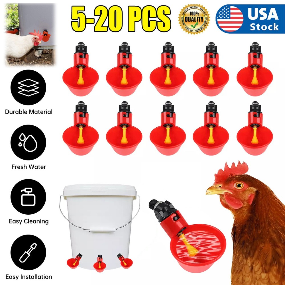 20Pcs Poultry Water Drinking Cups Chicken Hen Plastic Automatic Drinker Feeder