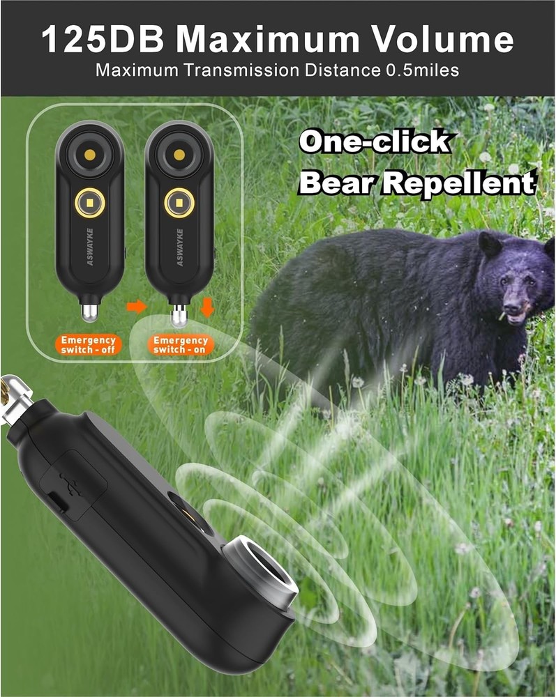 125dB Rechargeable Bear Horn, Waterproof & LED Flashlight Bear Deterrent Devi...