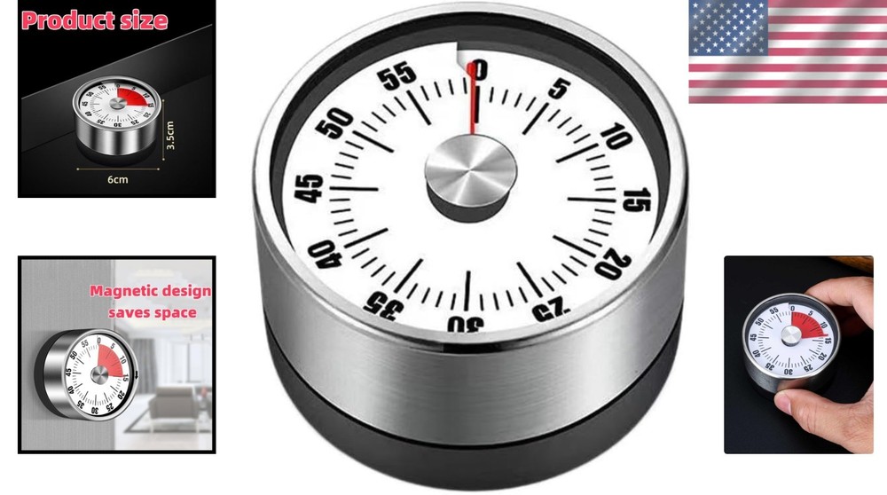 Versatile Magnetic Kitchen Timer - 60-Minute Countdown Stainless Steel Design