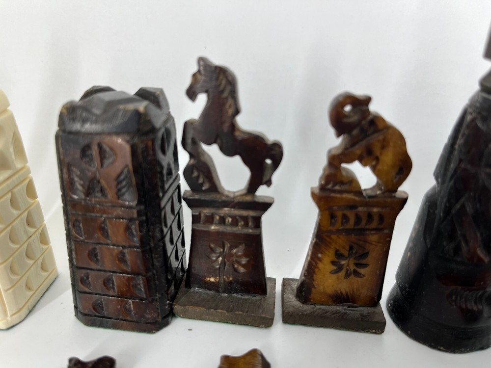 Complete Hand-carved Camel Bone Egyptian Chess Set
