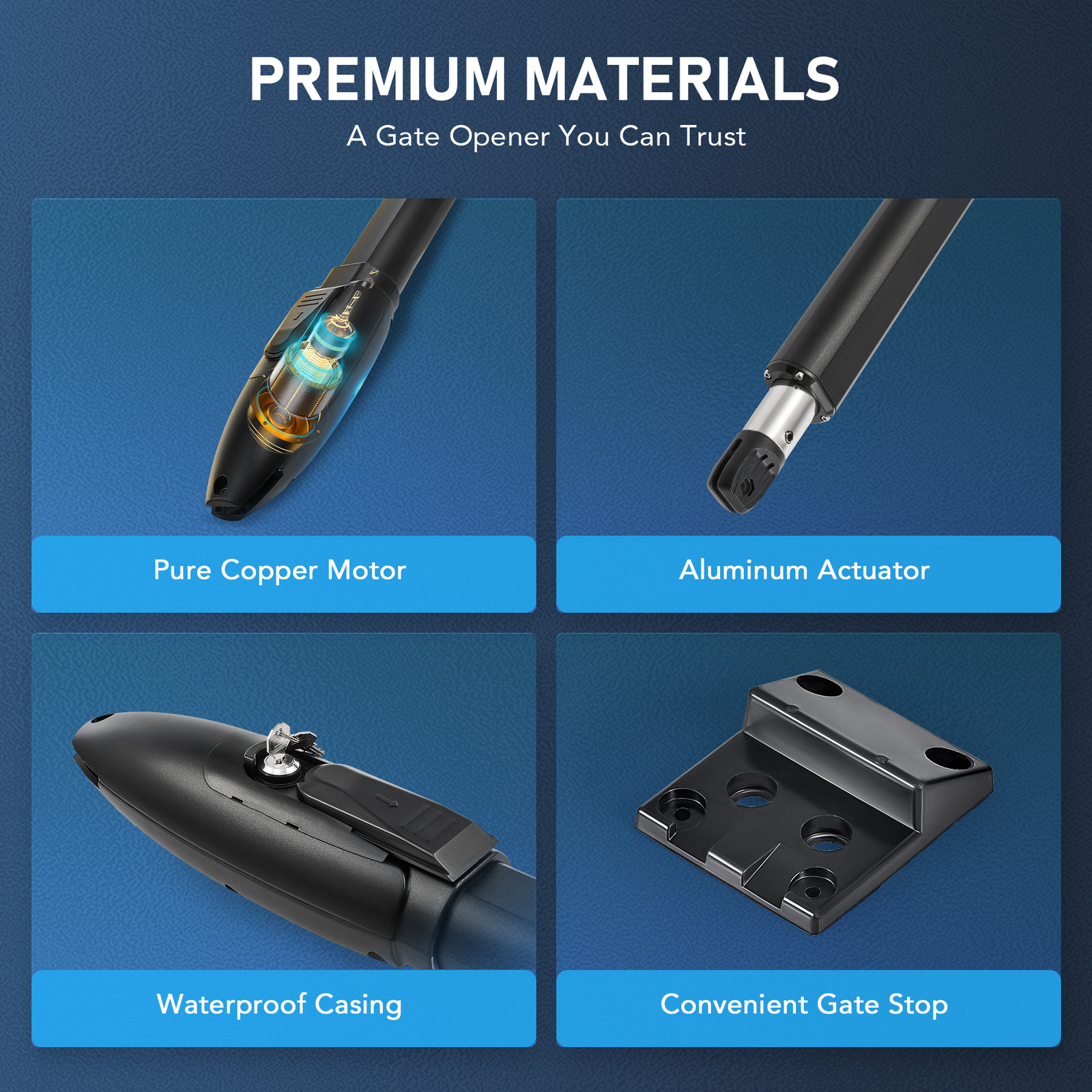 CO-Z Solar Powered Single Swing Gate Operator w 2 Remotes for 660lb Gates