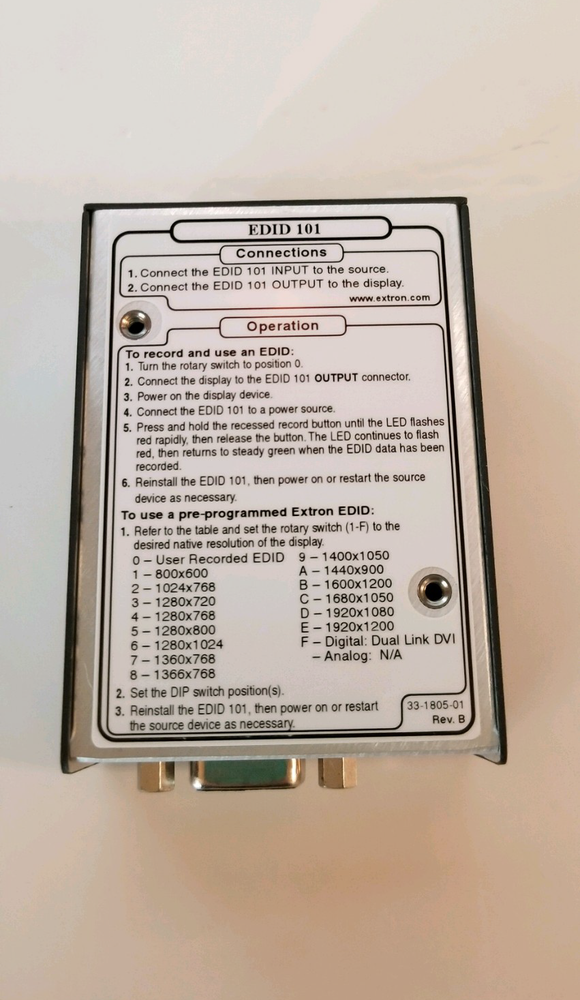 Extron Electronics – EDID Emulator 101V #60-991-01 VGA Input Output