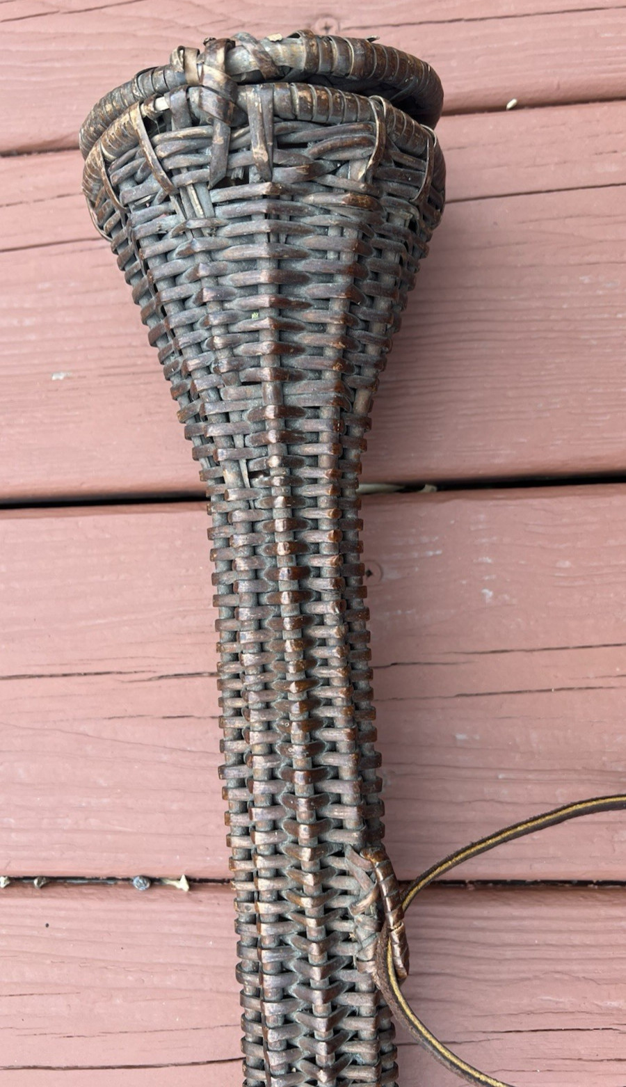 Signed George Potter Copper Brass Silver Long Fox Hunting Horn Wicker Sheath