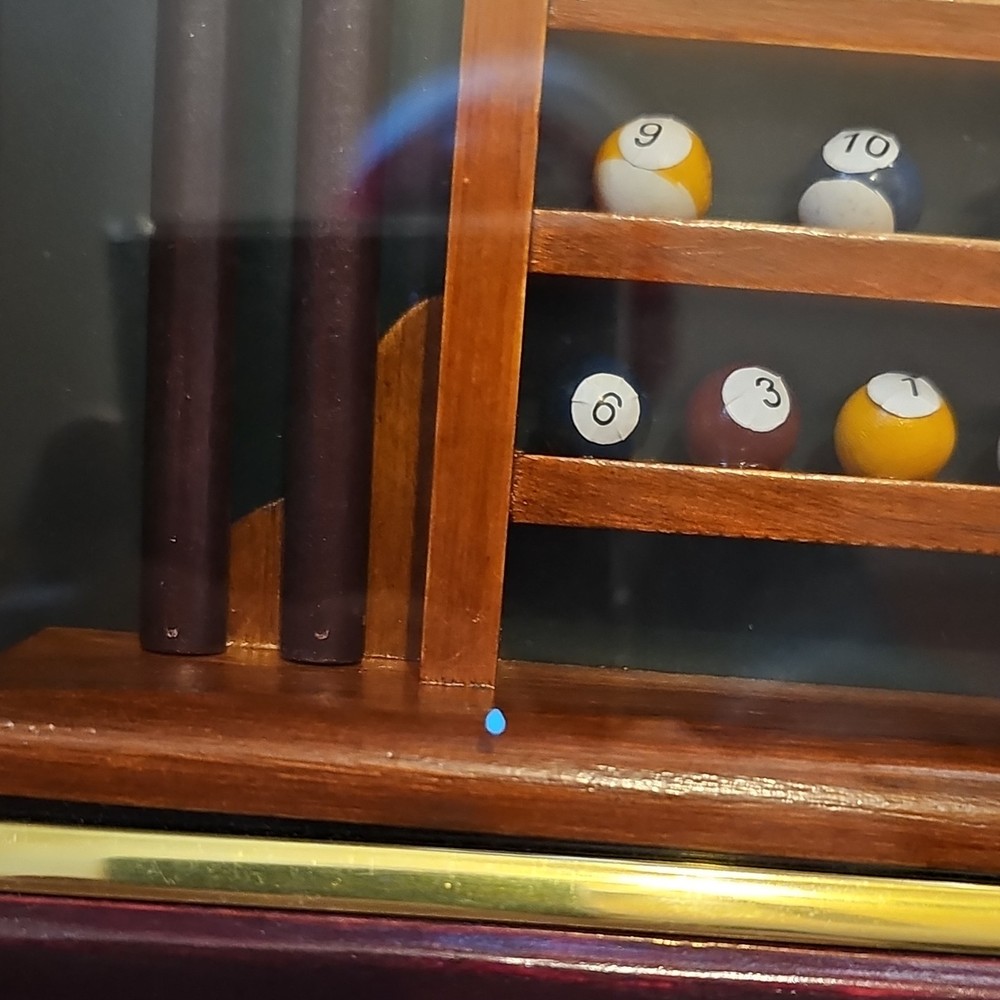 Billiards Shadow Box Display with Mini Pool Cues, Balls, and Rack