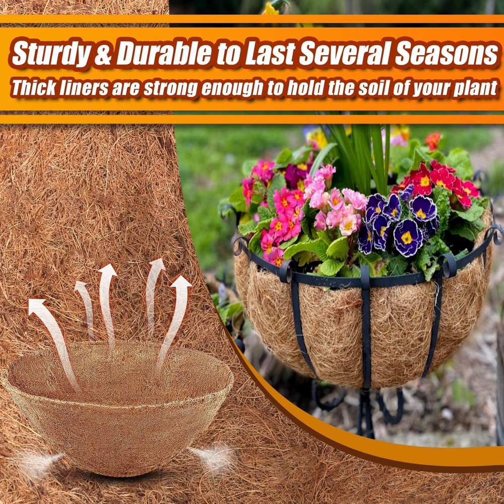 Sinimaka 12" Coco Liners for Planters, Round Hanging Basket Inserts, 6-Pack