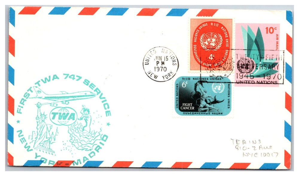 UNITED NATIONS UN Flight Cover Airmail Border  (UNF23