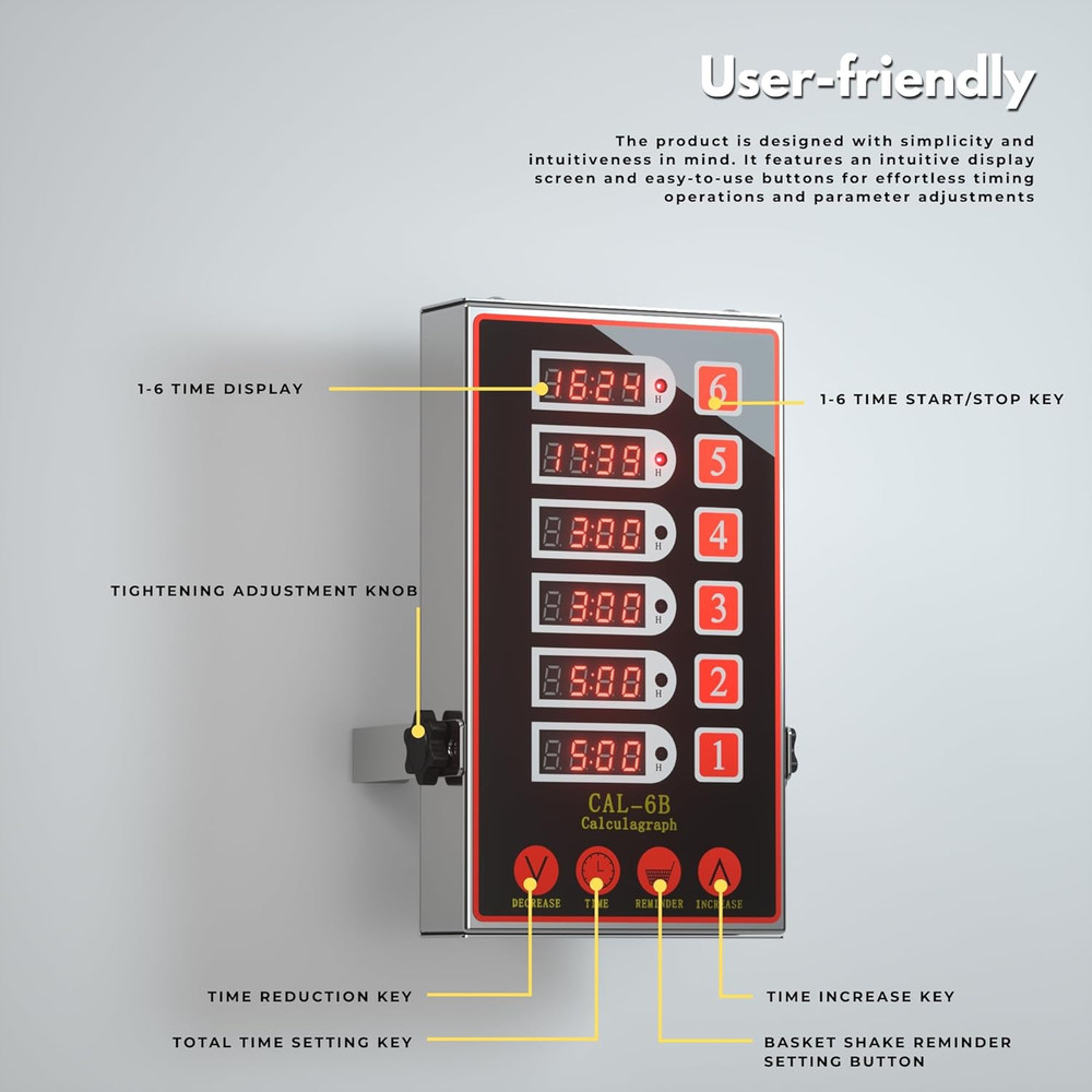 Commercial Kitchen Timer with 6 Channels, Professional LED Digital Timer for Coo