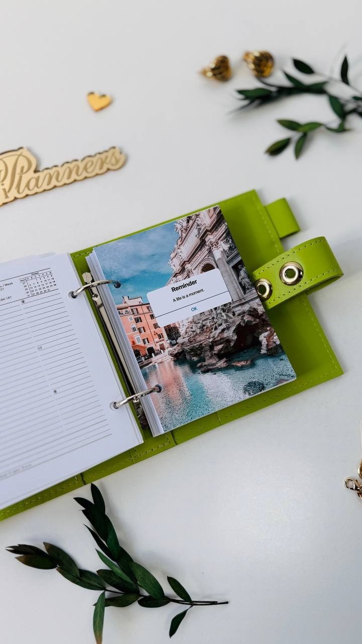 Light green Leather notebook cover A7 big binder mini wallet handmade gift