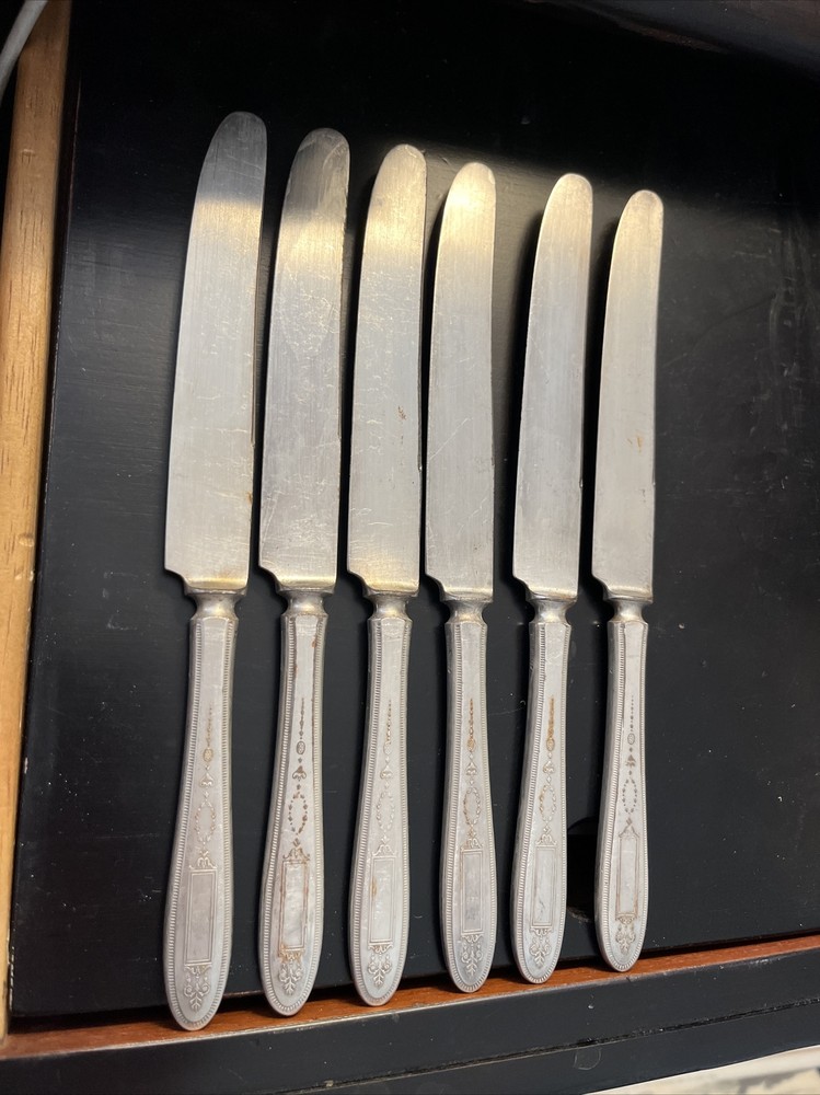 6 dinner knives GROSVENOR pattern vintage silver Community Plate