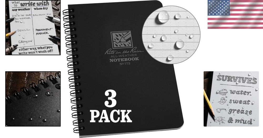 Durable Weatherproof Spiral Notebooks 4.625" x 7" - 3 Pack for Any Environment