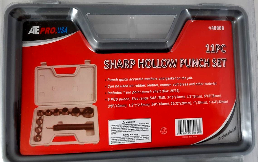 11 PC Sharp Hollow Punch Set, Leather, Copper, Rubber, Plastic - Gaskets Washers